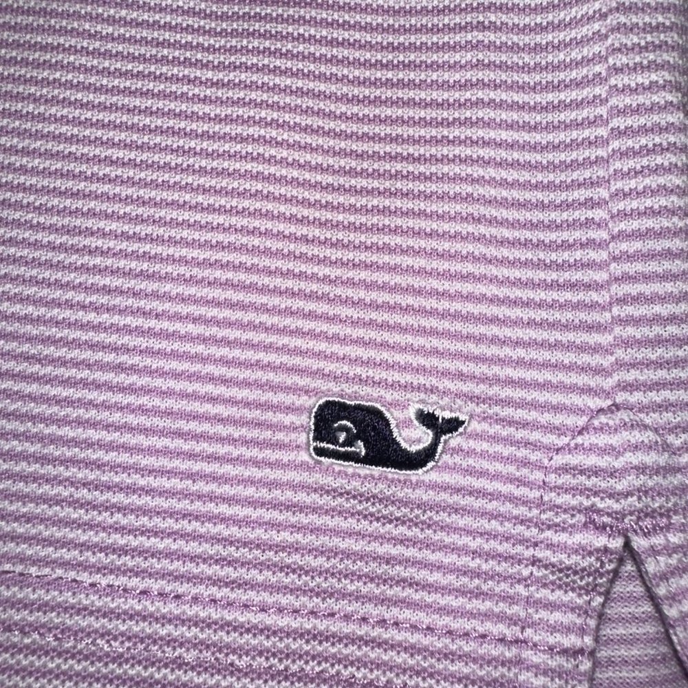Men's Vineyard Vines Pink/White Stripe Gold Polo Shirt Size Large - Picture 3 of 7